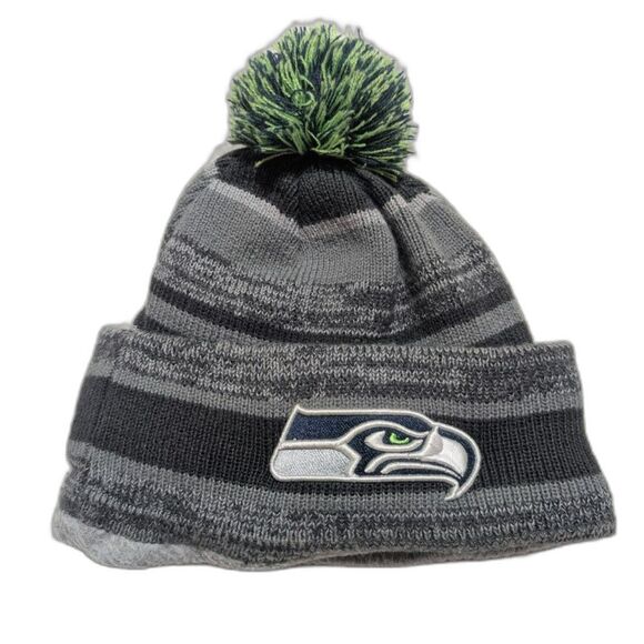 New Era Other - New Era Seattle Seahawks Pom Beanie Adult OSFM Gray Black Fleece Lined NFL